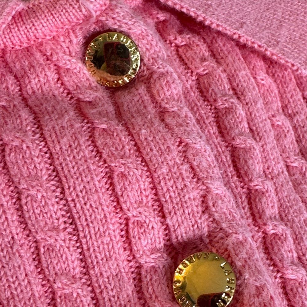 Lauren Ralph Lauren Pink Cable Knit Short Sleeve Polo Sweater - Picture 7 of 15